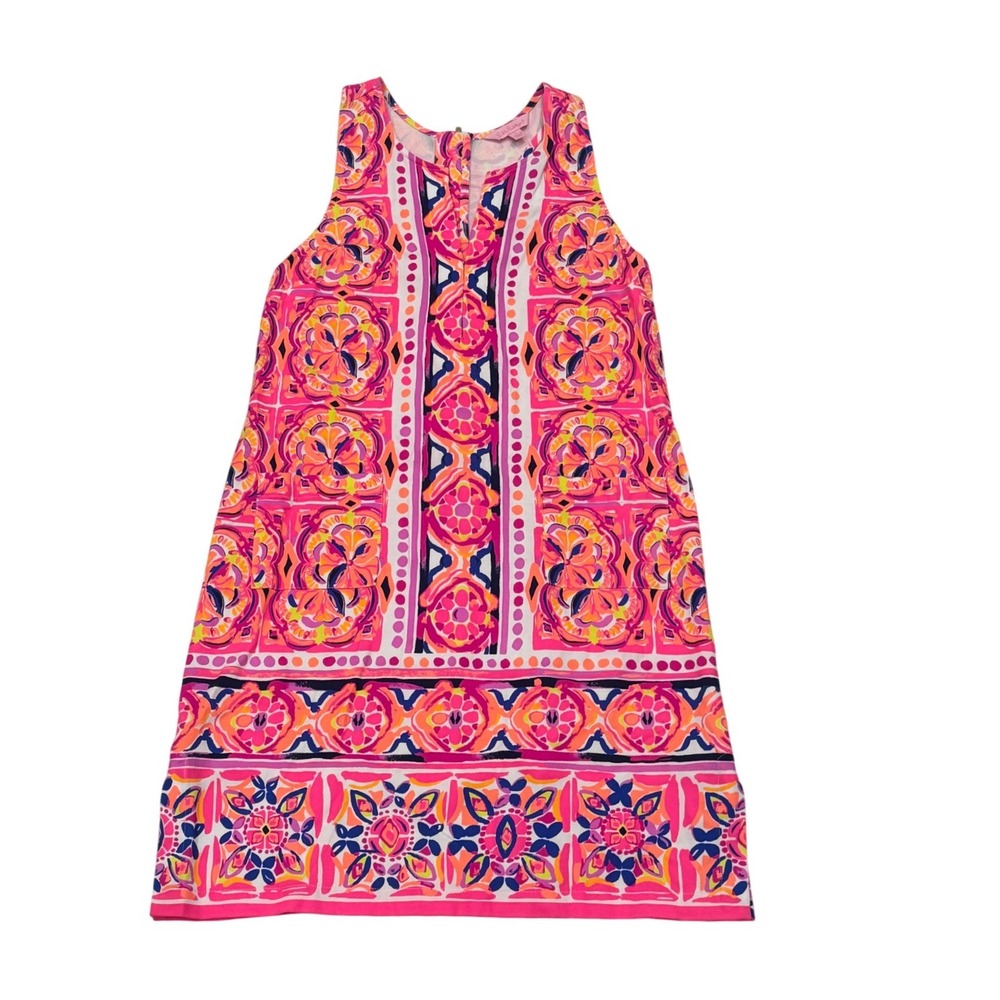 Lilly Pulitzer Shift Dress Womens 2 Pink Orange Racerback Beach Resortwear Read*